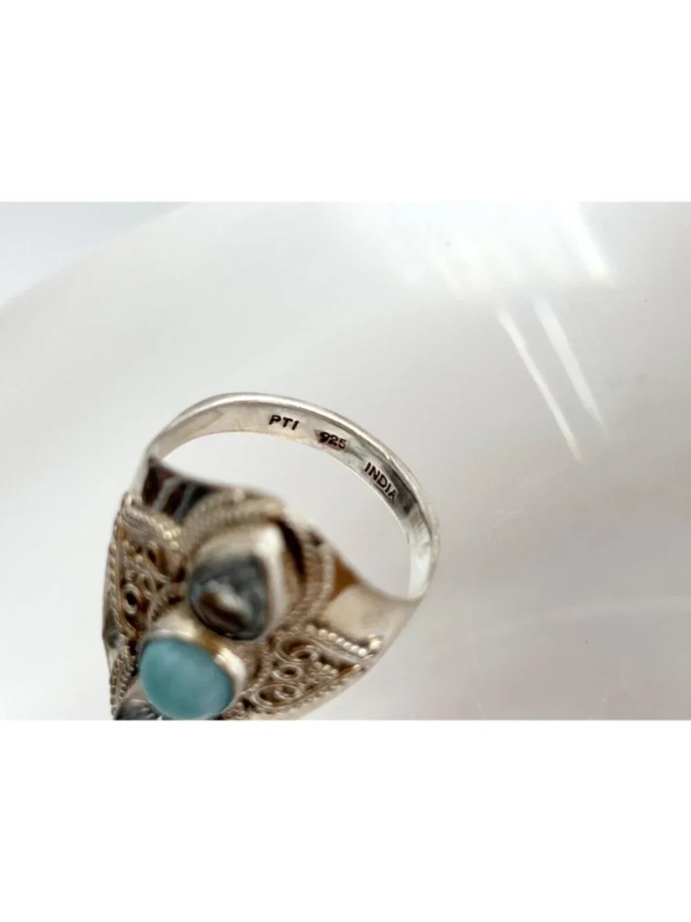 Larimar & Blue Topaz Gemstone Indian Sterling Silver 925 Vintage Ring - sz 9